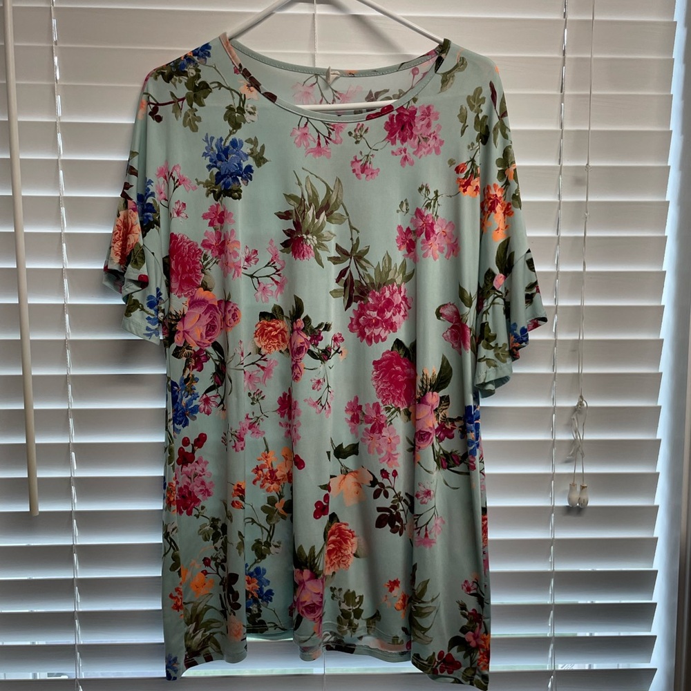 Pink blush light blue maternity shirt